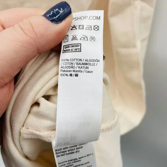 TOPSHOP Womens Size 6 Strappy Cami Tunic Dress Nude Cotton Basic Layer $25 1758 - Picture 8 of 8